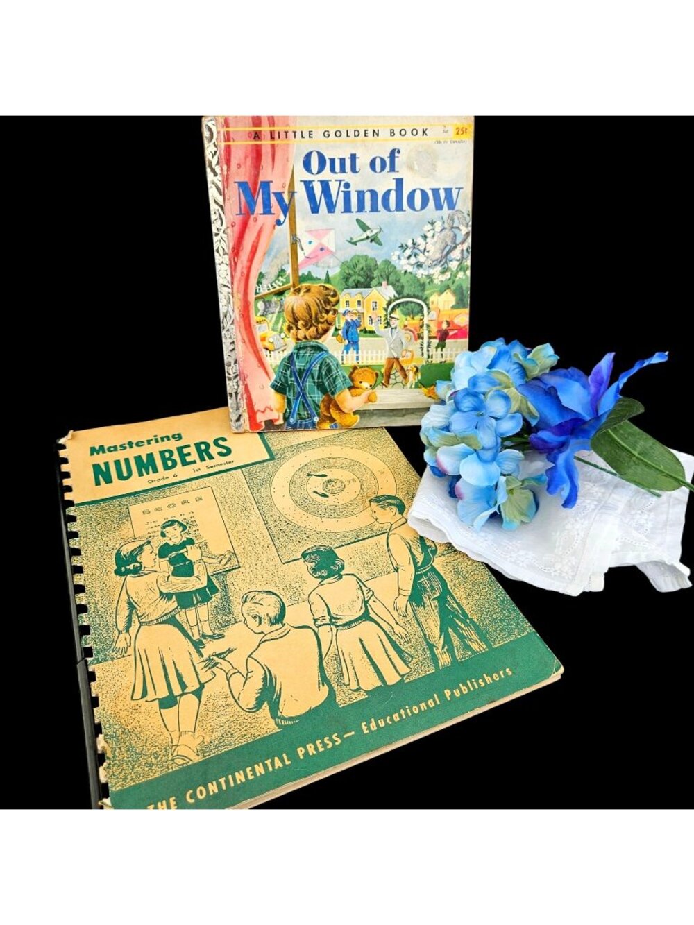 Vintage 1950s School Days Instant Collection Lot Little Golden Book Math Hankie